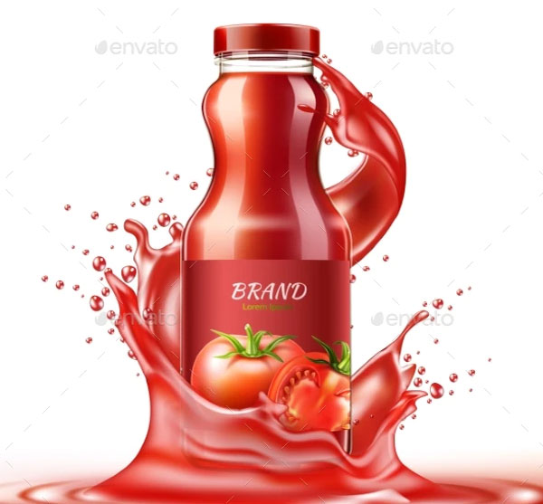 Glass Tomato Juice Bottle Mockup