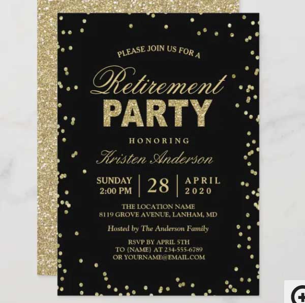 Modern Gold Glitter Sparkles Retirement Party Invitation