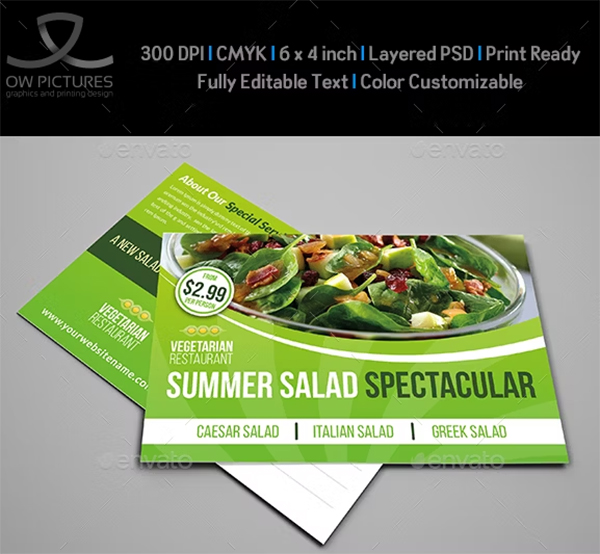 Salad Restaurant Postcard PSD Template