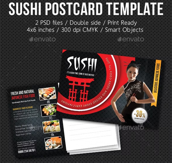 Sushi Restaurant Postcard Template