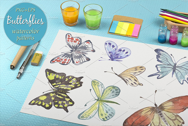 Watercolor Butterflies Brushes Set