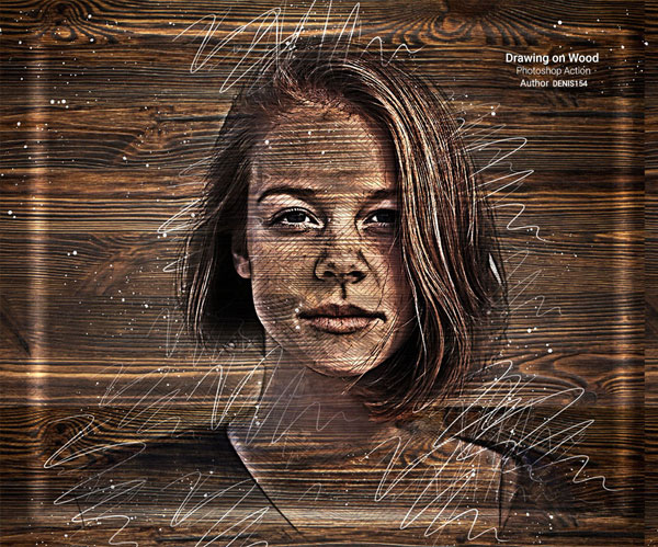 3D Drawing on Wood Photoshop Action