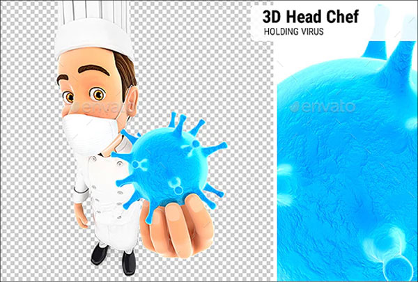 3D Head Chef Holding Virus