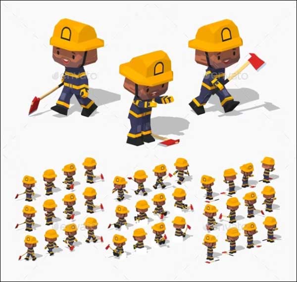 3D Low Poly Firefighter