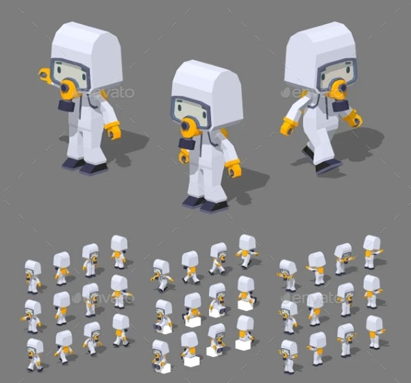 3D Low Poly Man in the Protective Suit