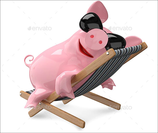 3D Pig on a Deck Chair