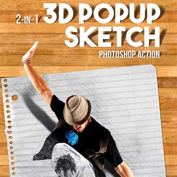 3D Popup Sketch Wood Photoshop Action