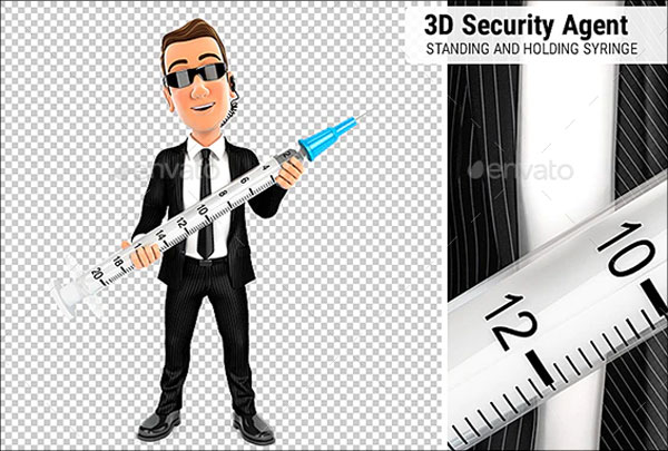 3D Security Agent Holding Syringe