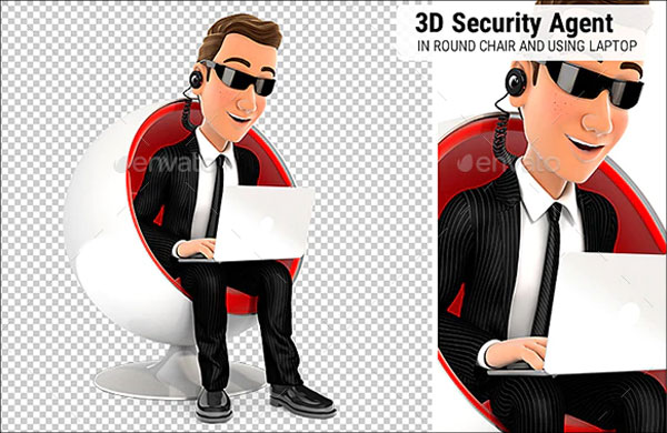 3D Security Agent Sitting in Chair