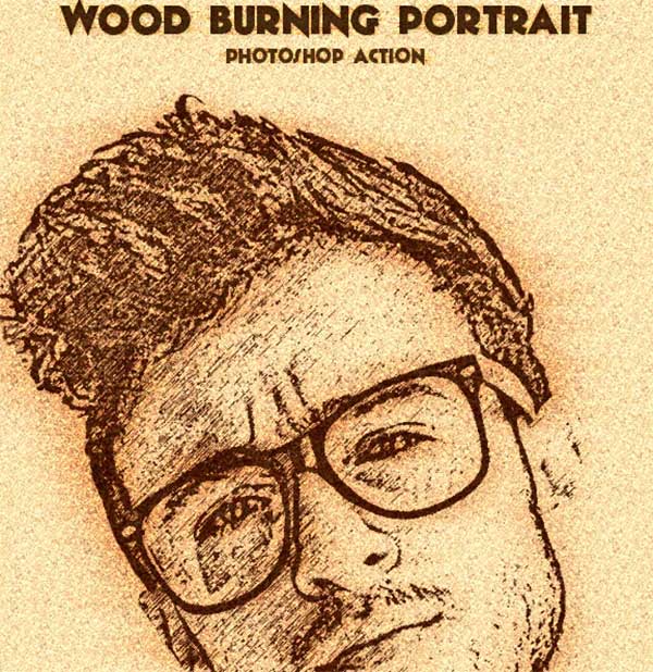 3D Wood Burning Portrait Photoshop Action