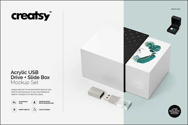 Acrylic USB Flash Drive Slide Box Mockup
