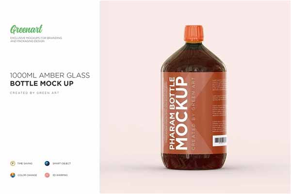 Amber Glass Bottle Mockup Design
