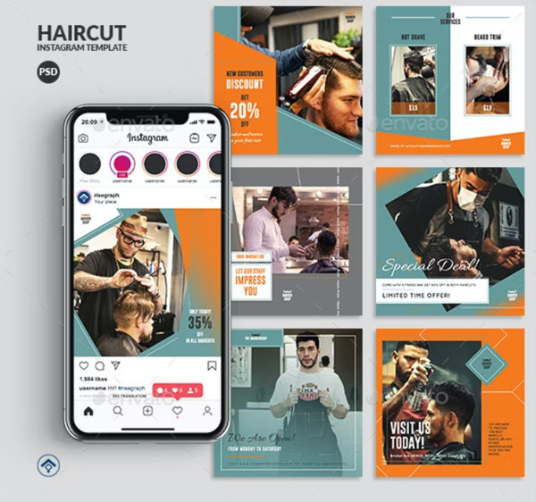 Barbershop Instagram Post PSD Template