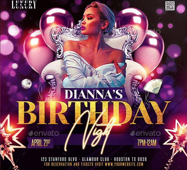Birthday Night Party Flyer Template
