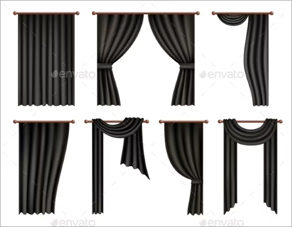 Black Window Curtain and Drape Mockup Set