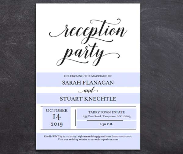 Black and White Wedding Reception Invitation