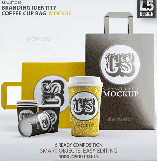 Branding and Identity Coffee Cup Bag Mockup