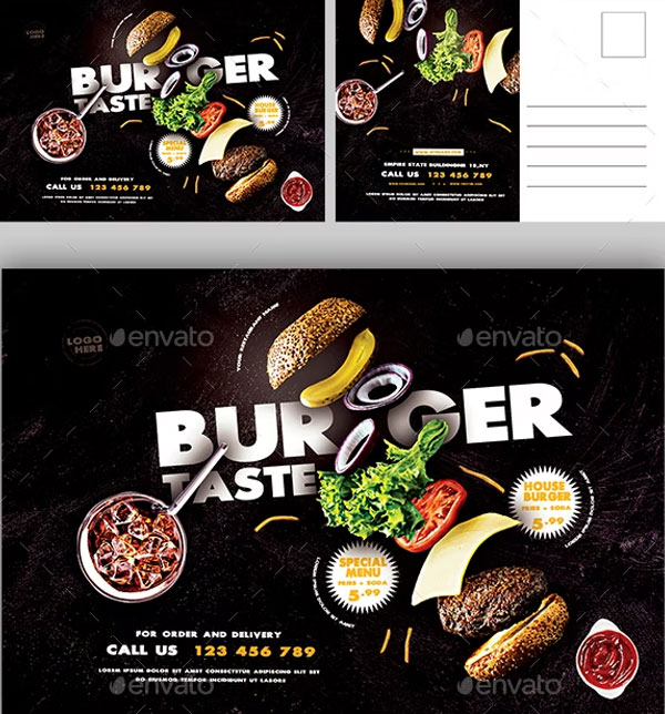 Burger Restaurant Postcard Design