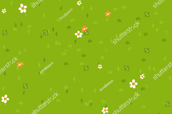 Cartoon Grass with Small Flowers