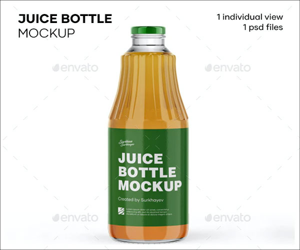 Clear Glass Red Apple Juice Bottle Mockup