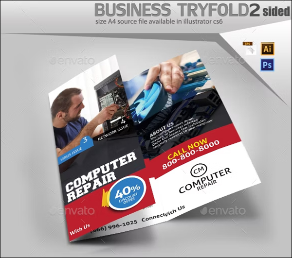 Computer Repair Trifold Brochure Template