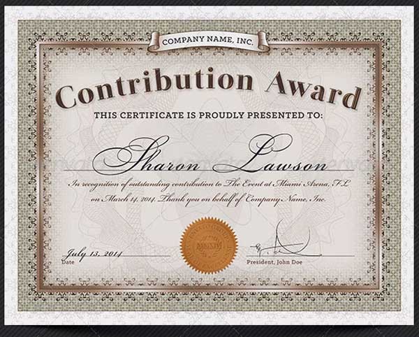 Contribution Award Certificate Template