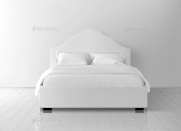Double Bed with White Mattress Mockup