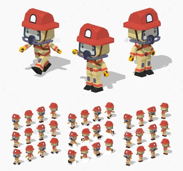 Editable 3D Low Poly Firefighter