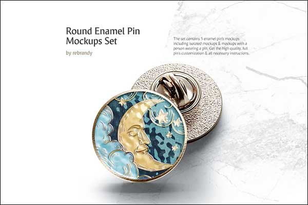 Editable Round Enamel Pin Mockups Set