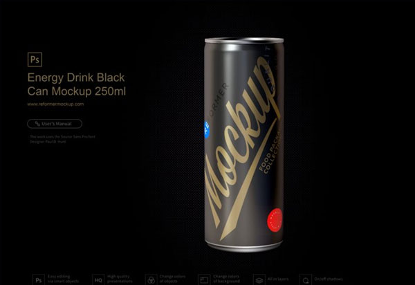 Energy Drink Black Can Mockup