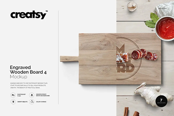 Engraved Wooden Board Mockup Template