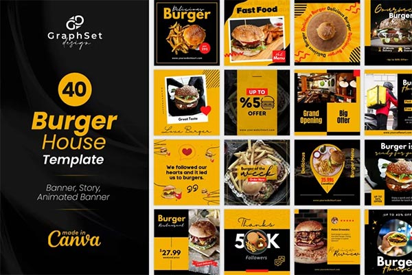Fast Food Restaurant Instagram Canva Template Design