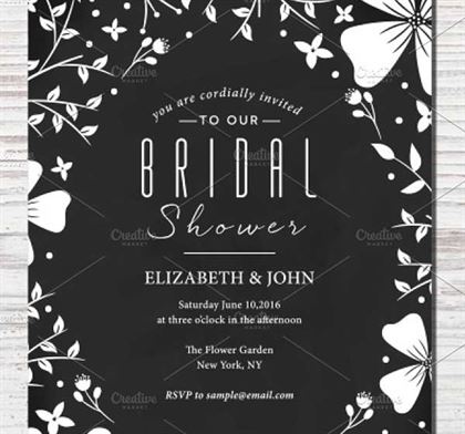 Floral Black and White Wedding Invitation Template