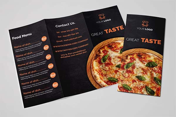 Food Pizza Menu Tri-Fold Brochure