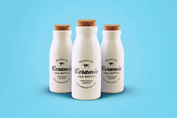 Free Ceramic Milk Bottles Psd Mockup