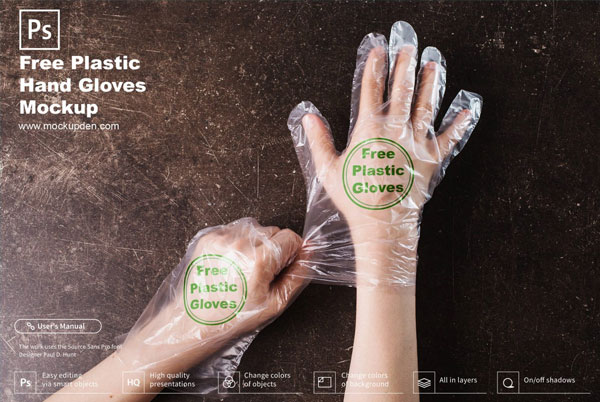 Free Plastic Hand Gloves Mockup PSD Template