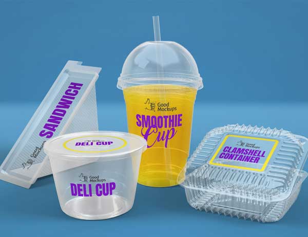 Free Transparent Sandwich Box & Smoothie Cup Mockup PSD