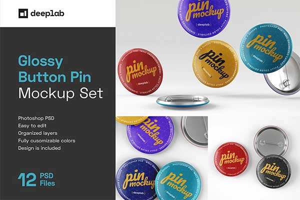 Glossy Button Pin Mockup Set Template