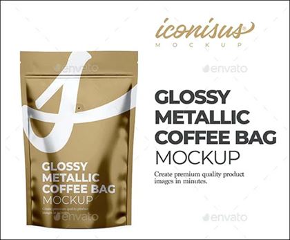 Glossy Metallic Coffee Bag Mockup Template