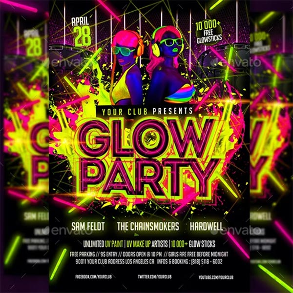 Glow Party Flyer PSD Templates