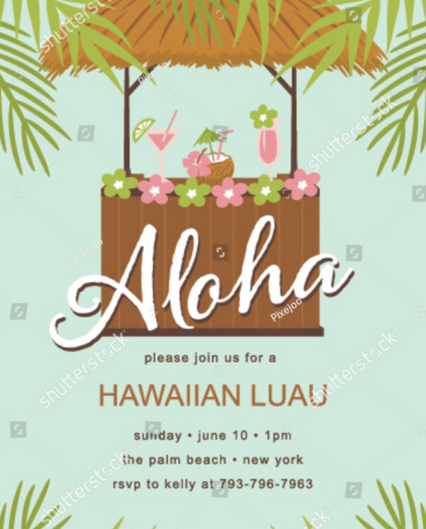Green Tropical Leaves Hawaiian Luau Party Invitation