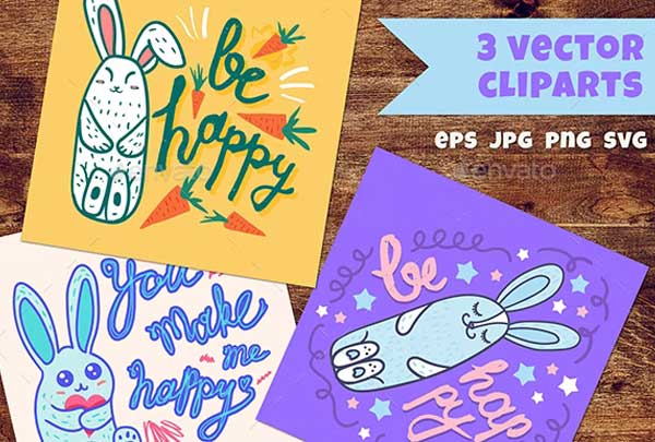 Happy Rabbits Clipart Set