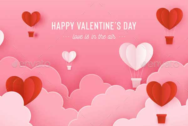 Happy Valentines Day Card with Paper Sky