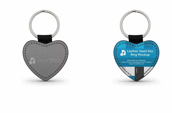 Heart Shape Leather Keychain Mockup