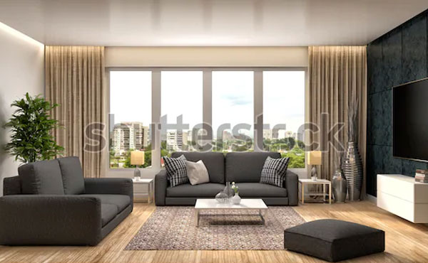 Interior with sofa 3d Illustration