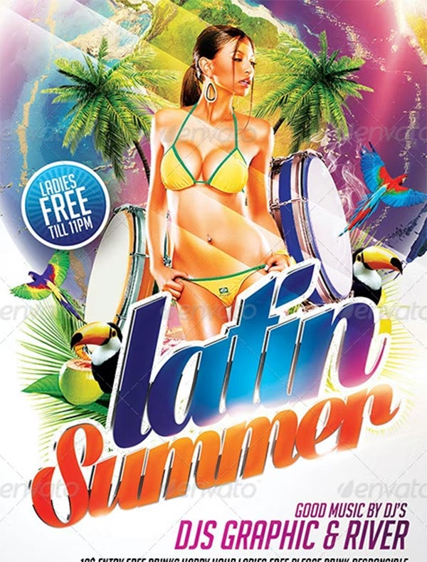 Latin Summer Party Flyer Design PSD