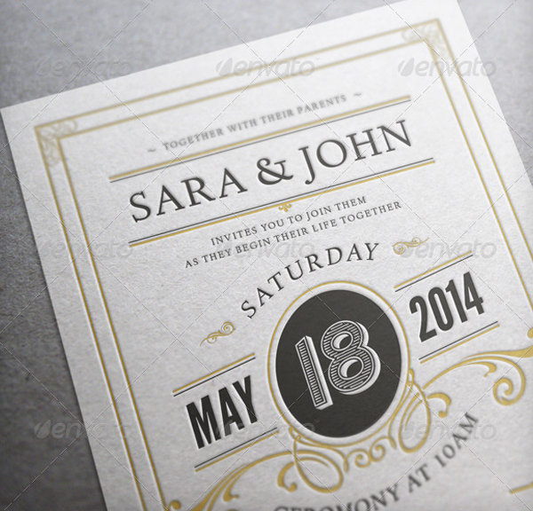 Letterpress Vintage Wedding Invitation and RSVP