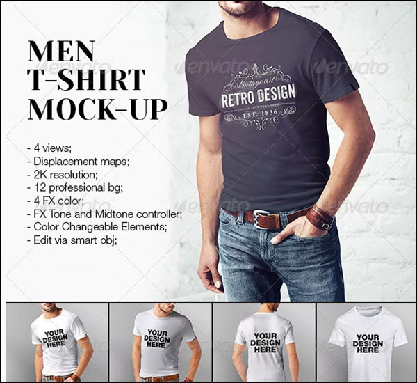 Men Black T-Shirt Mock-Up