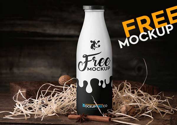 Milk Bottle - Free PSD Mockup