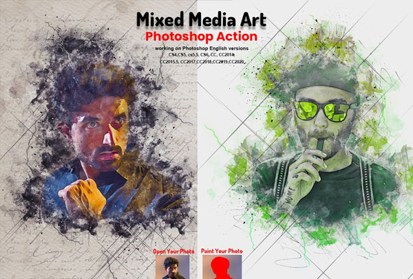 Mixed Media Art Photoshop Action Template